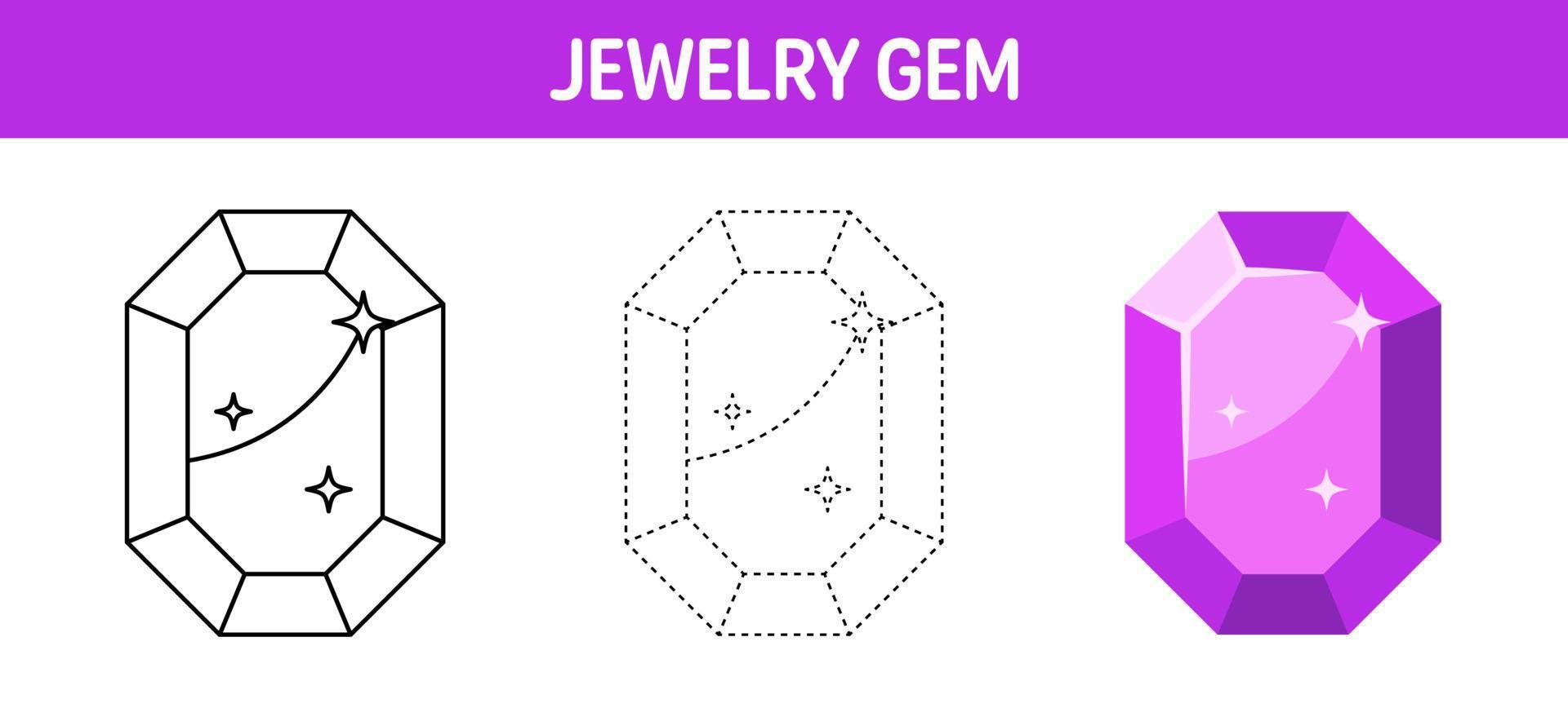 Gem tracing and coloring worksheet for kids vector