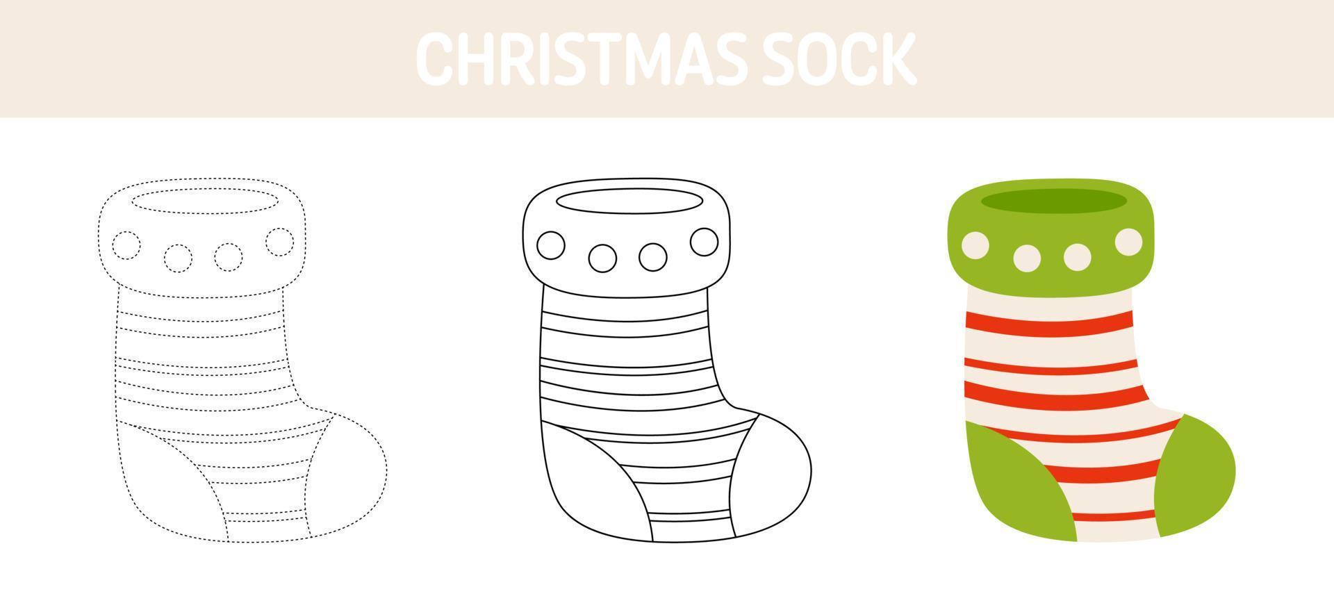 hoja de trabajo para colorear y trazar calcetines navideños para niños vector