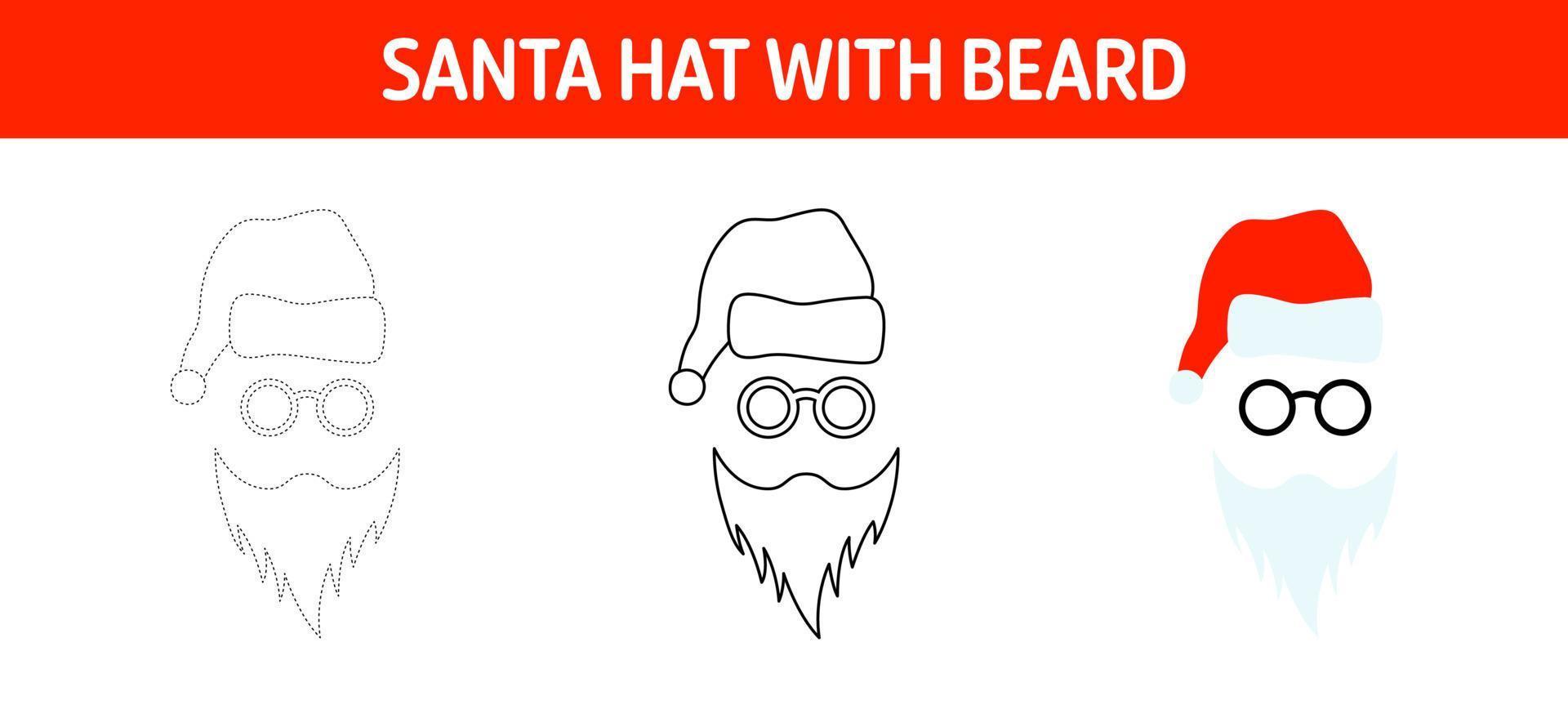 Santa Hat with Beard tracing and coloring worksheet for kids vector