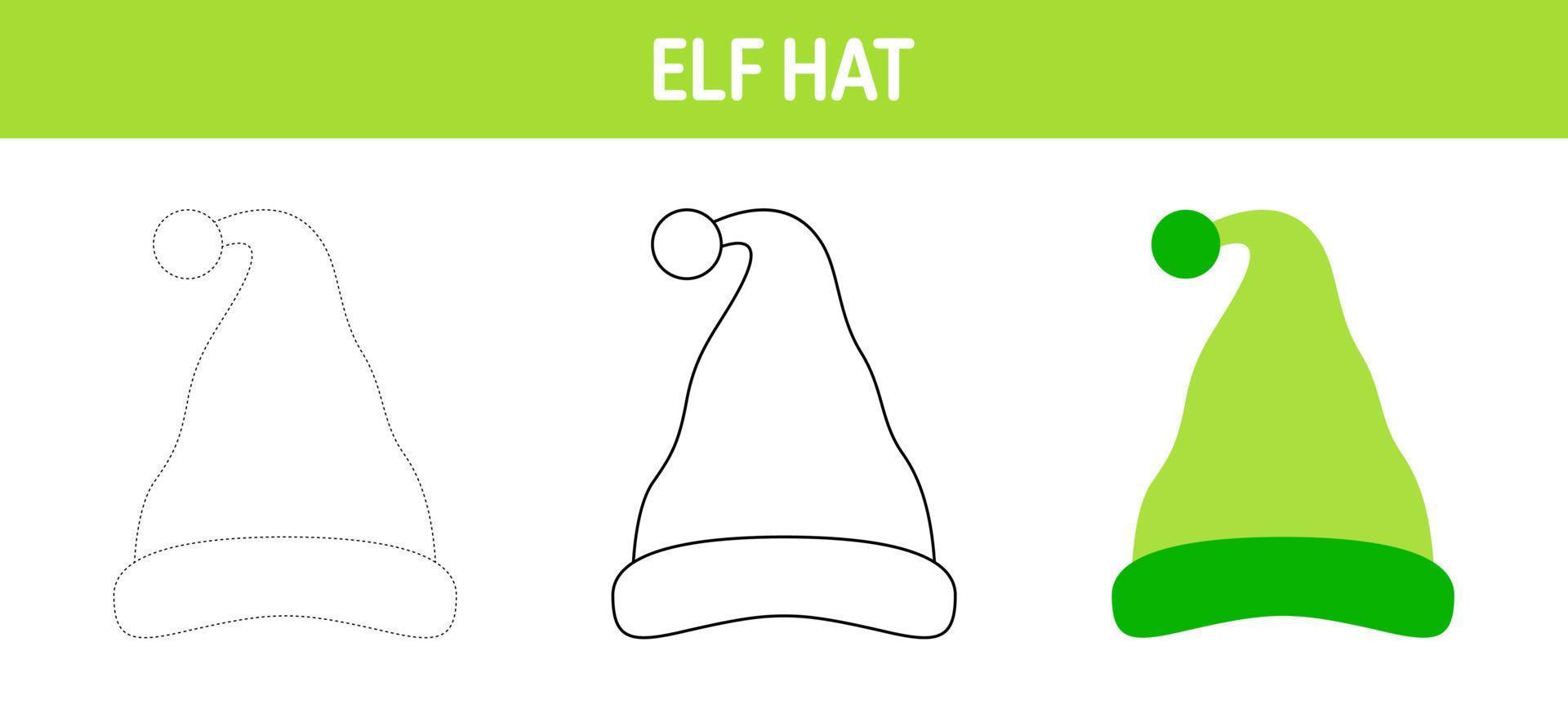 Elf Hat tracing and coloring worksheet for kids vector