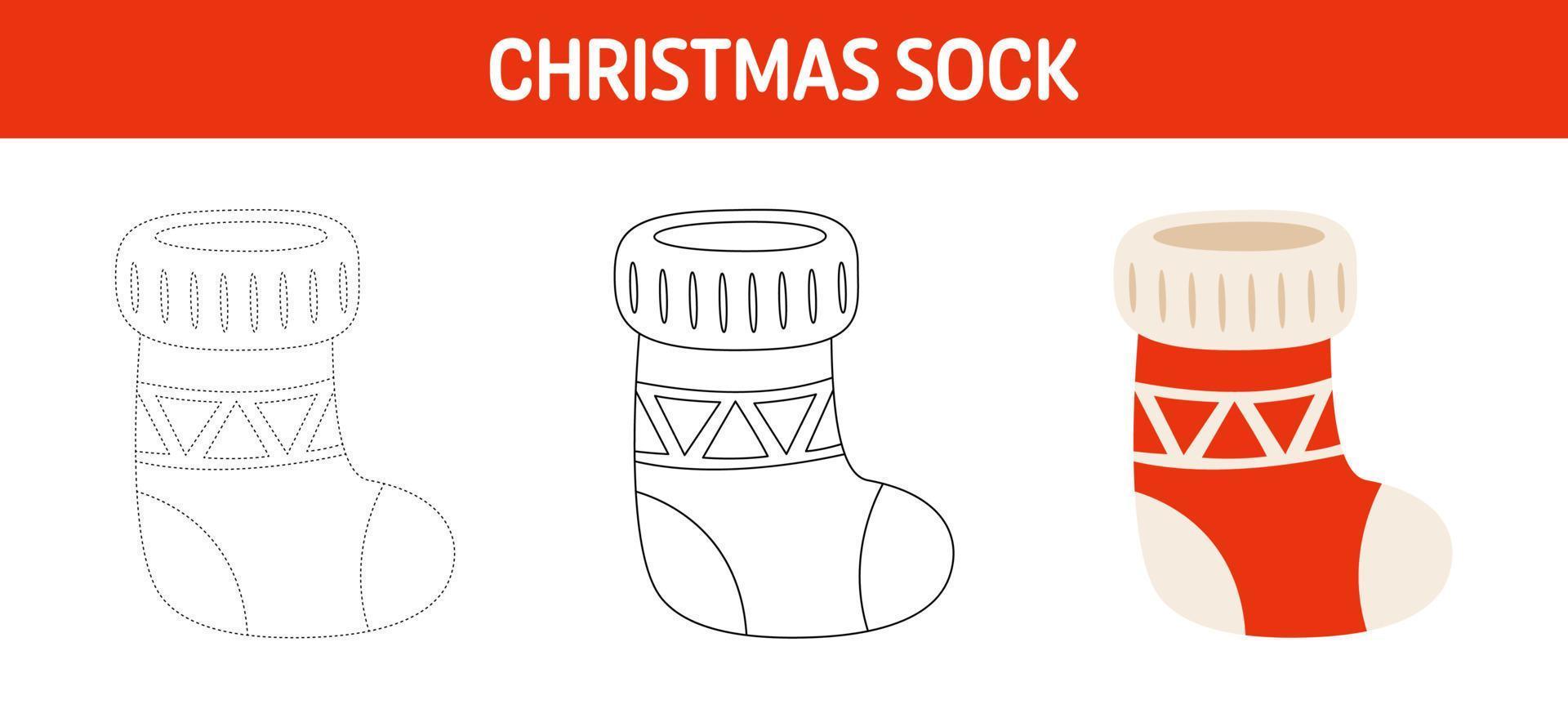 hoja de trabajo para colorear y trazar calcetines navideños para niños vector