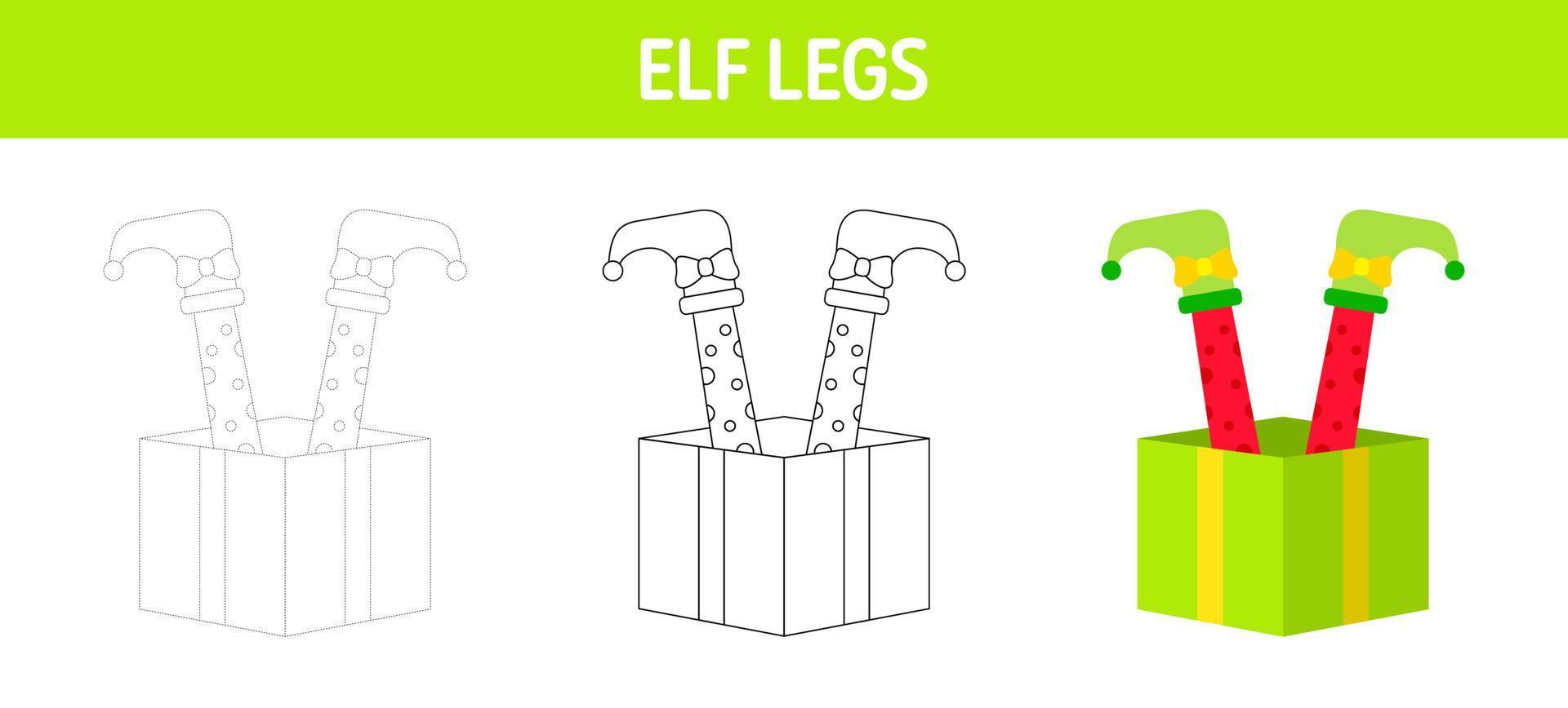 Christmas Elf Feet tracing and coloring worksheet for kids vector