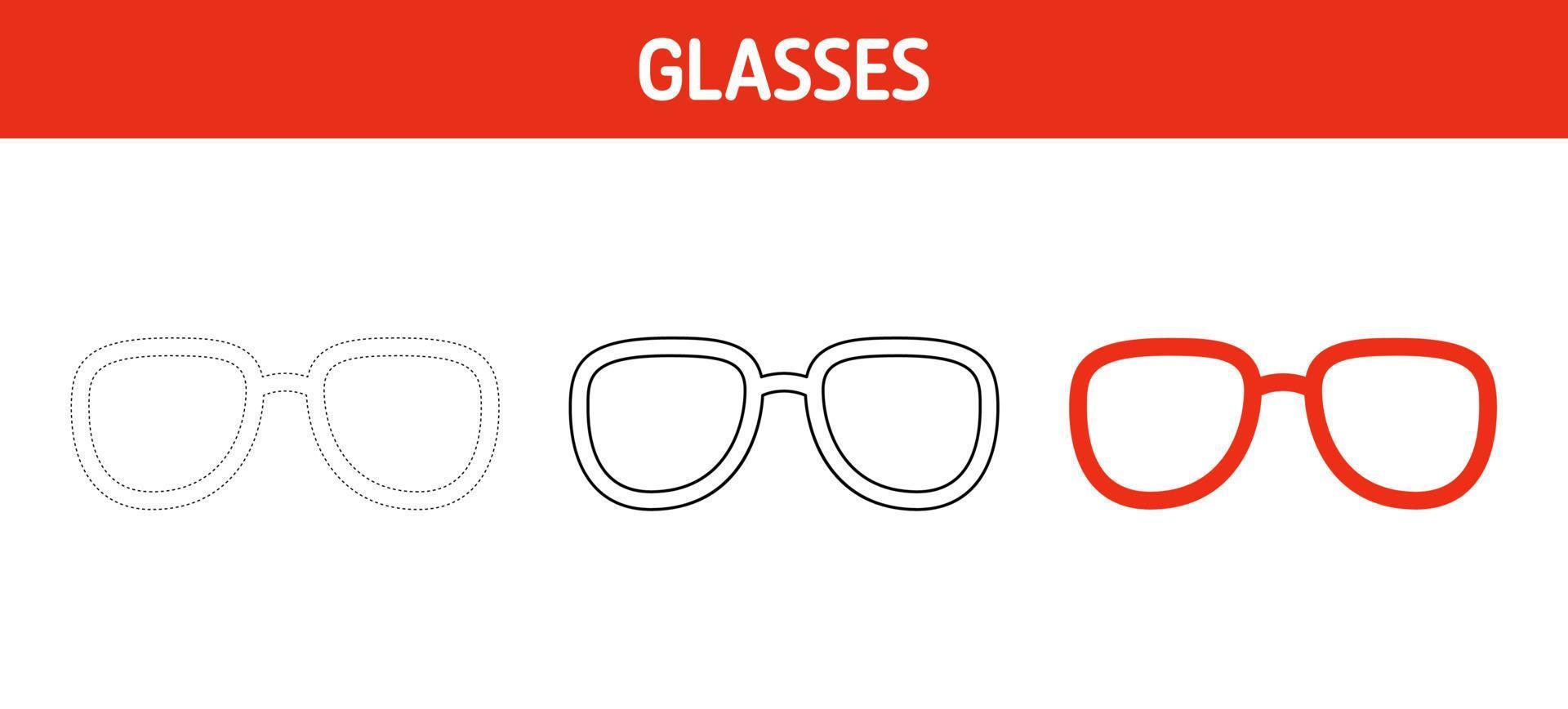 Glasses tracing and coloring worksheet for kids vector