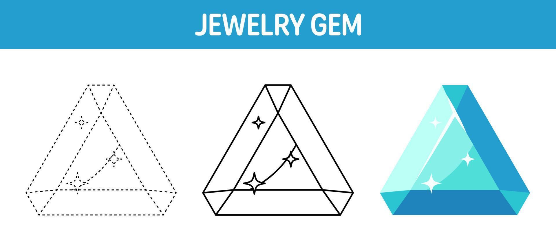 Gem tracing and coloring worksheet for kids vector