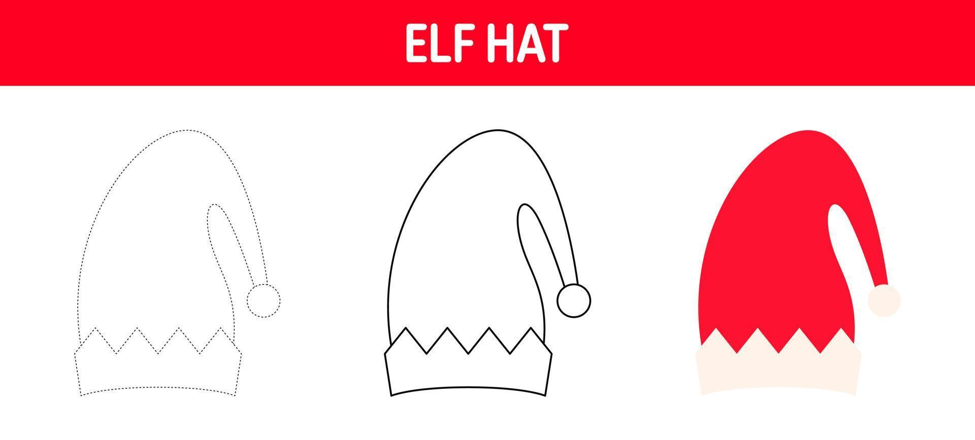 Elf Hat tracing and coloring worksheet for kids vector