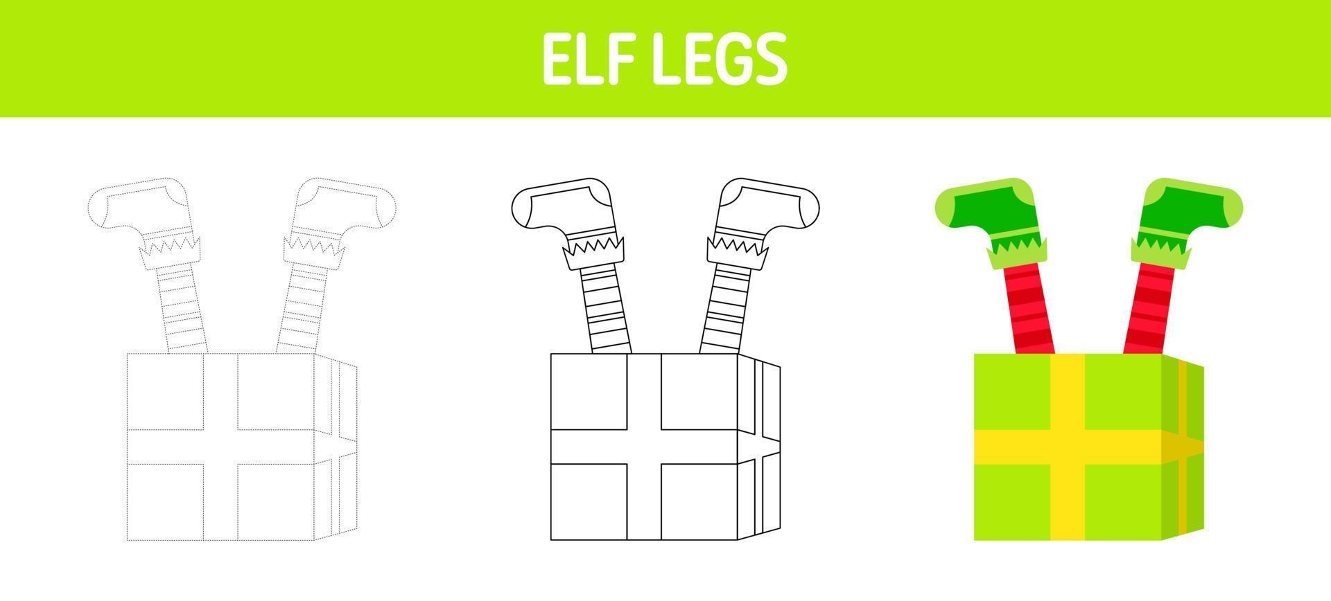 Christmas Elf Feet tracing and coloring worksheet for kids vector