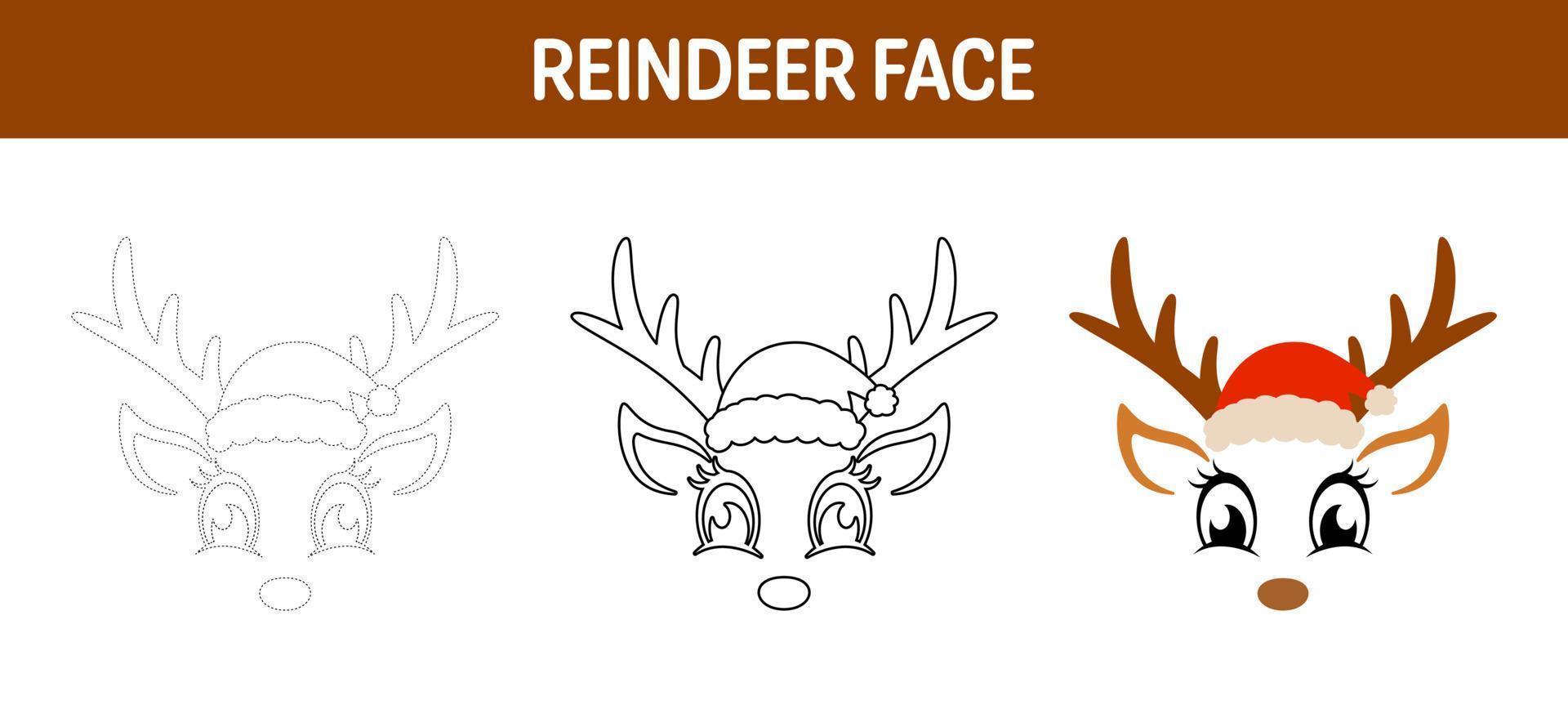 Reindeer Face tracing and coloring worksheet for kids vector