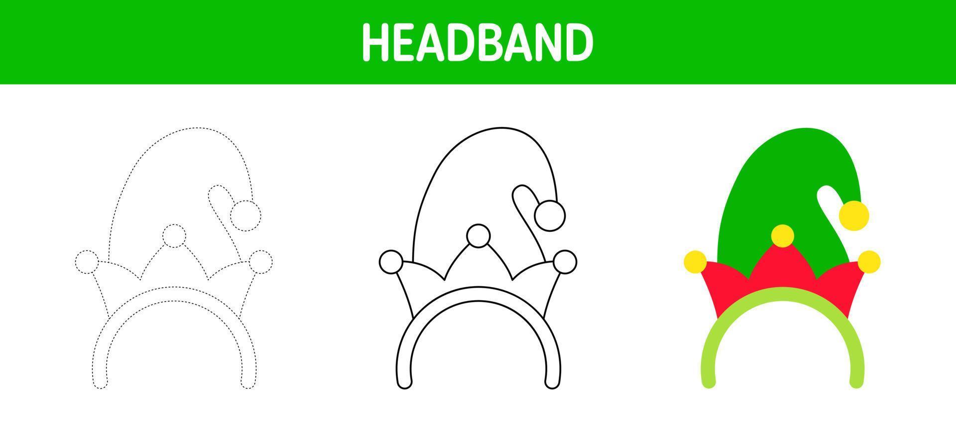 Christmas Headband tracing and coloring worksheet for kids vector