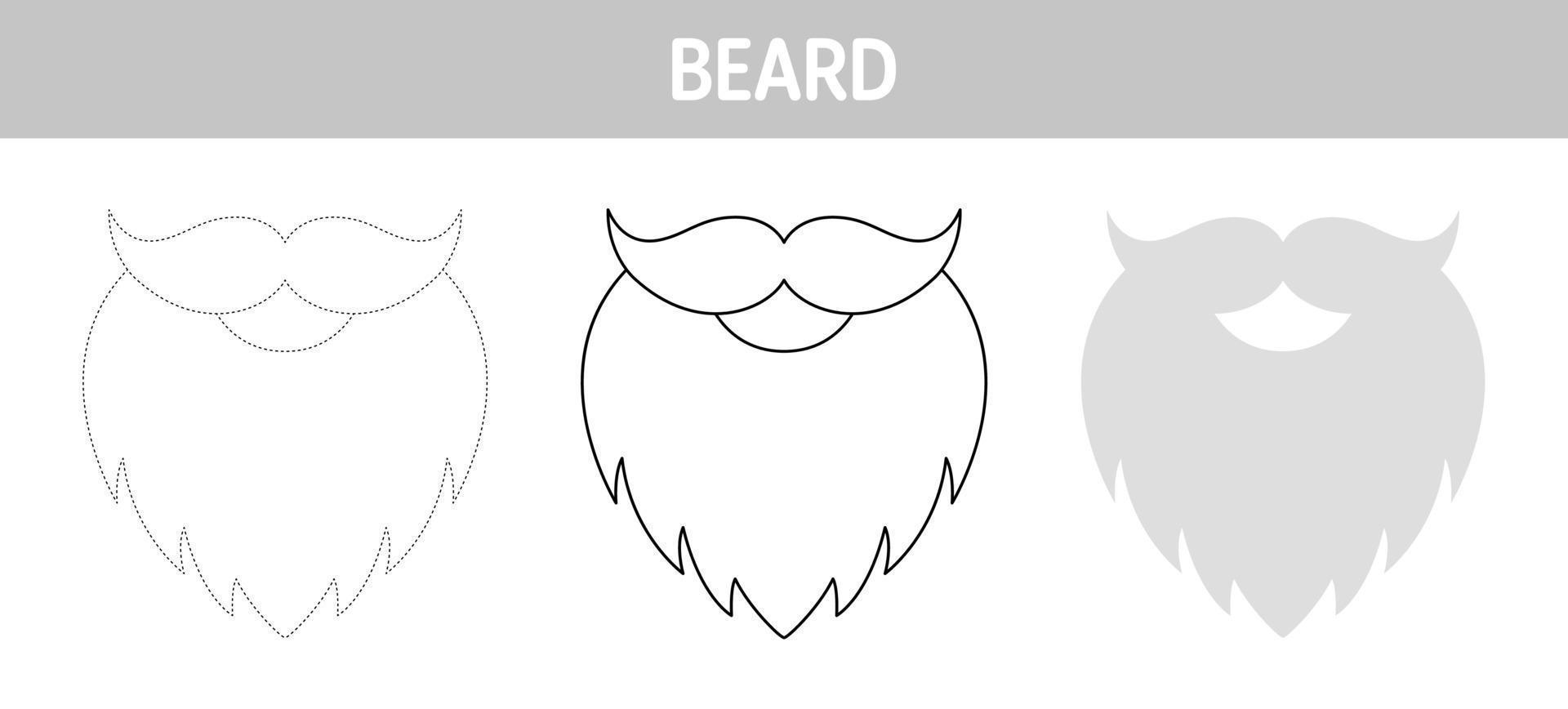 Beard tracing and coloring worksheet for kids vector