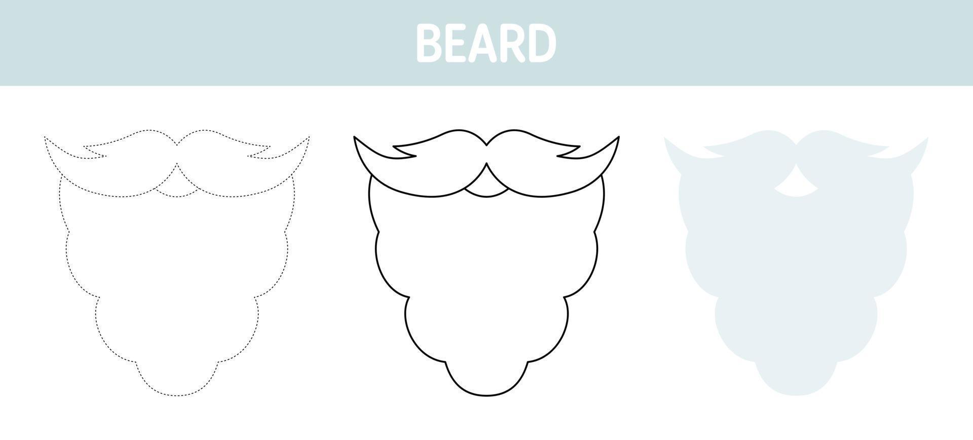 Beard tracing and coloring worksheet for kids vector