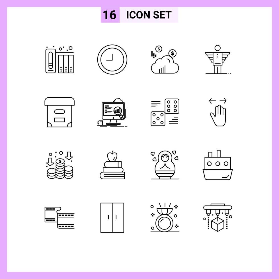 Mobile Interface Outline Set of 16 Pictograms of analytics box dollar archive freedom Editable Vector Design Elements
