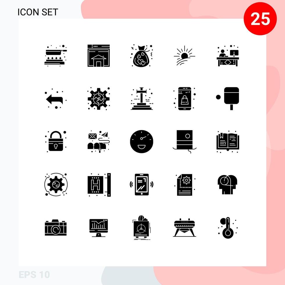 Set of 25 Commercial Solid Glyphs pack for spring light page brightness donation Editable Vector Design Elements
