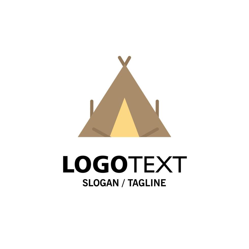 Camp Tent Wigwam Spring Business Logo Template Flat Color vector