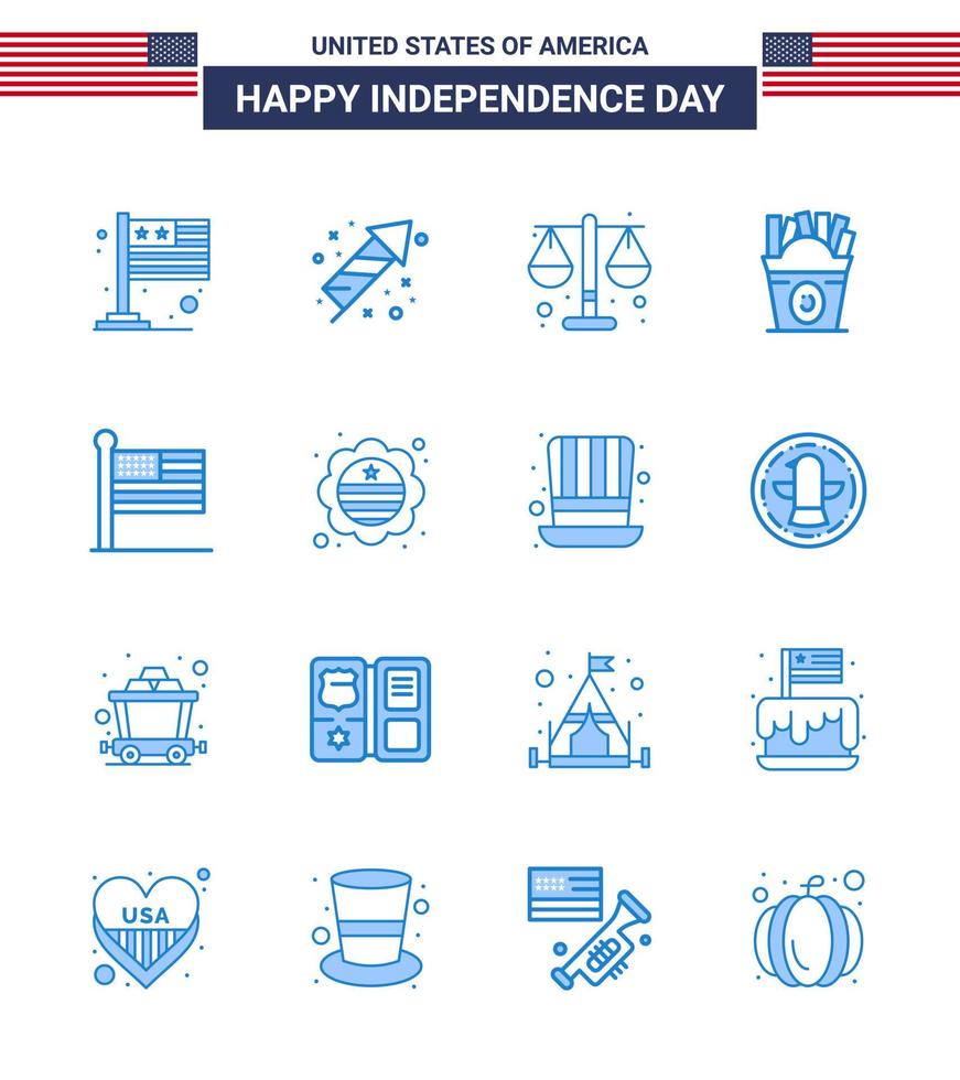 Happy Independence Day USA Pack of 16 Creative Blues of states usa court food frise Editable USA Day Vector Design Elements