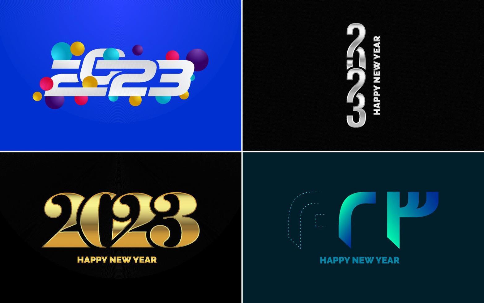 Set of logo design 2023 Happy New Year. 2023 number design template. Christmas decor 2023 Happy New Year symbols. Modern Xmas design for banner. social network. cover and calendar vector