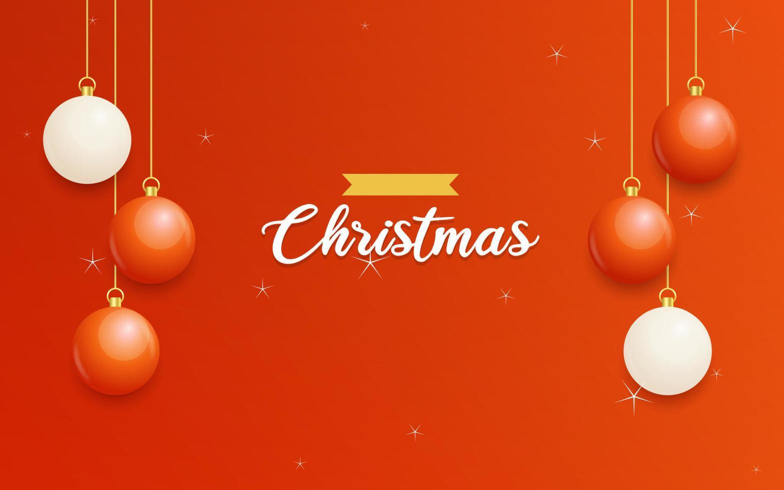 Merry Christmas Red Background with white and Red Hanging balls. Horizontal Christmas posters. greeting cards vector