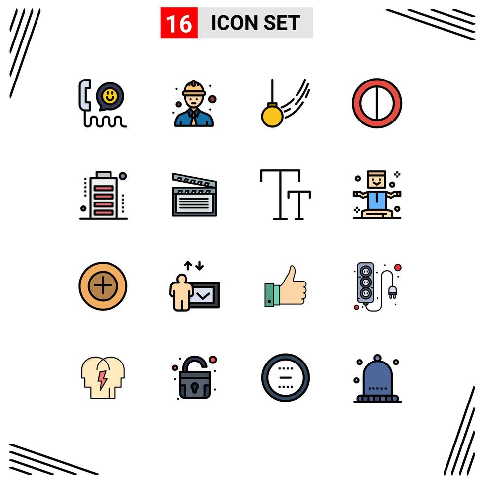 Pack of 16 Modern Flat Color Filled Lines Signs and Symbols for Web Print Media such as devices battery pendulum contrast motion Editable Creative Vector Design Elements