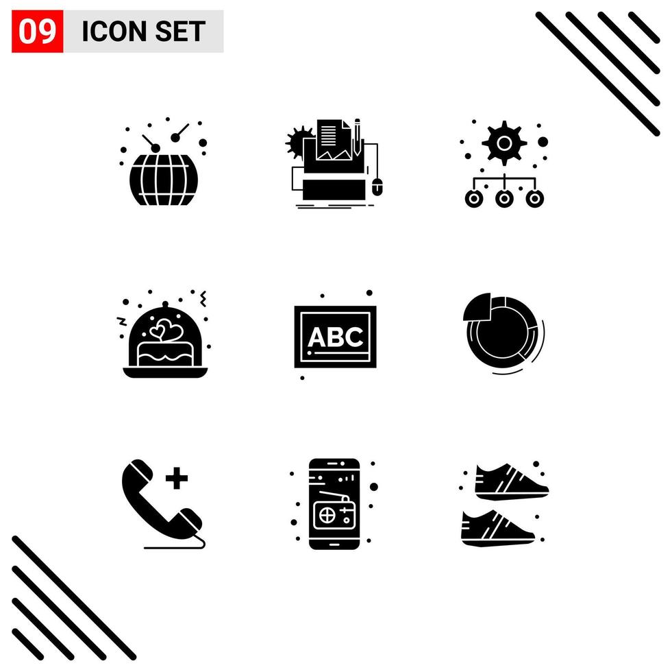 Set of 9 Modern UI Icons Symbols Signs for blocks gift keyboard wedding cake Editable Vector Design Elements