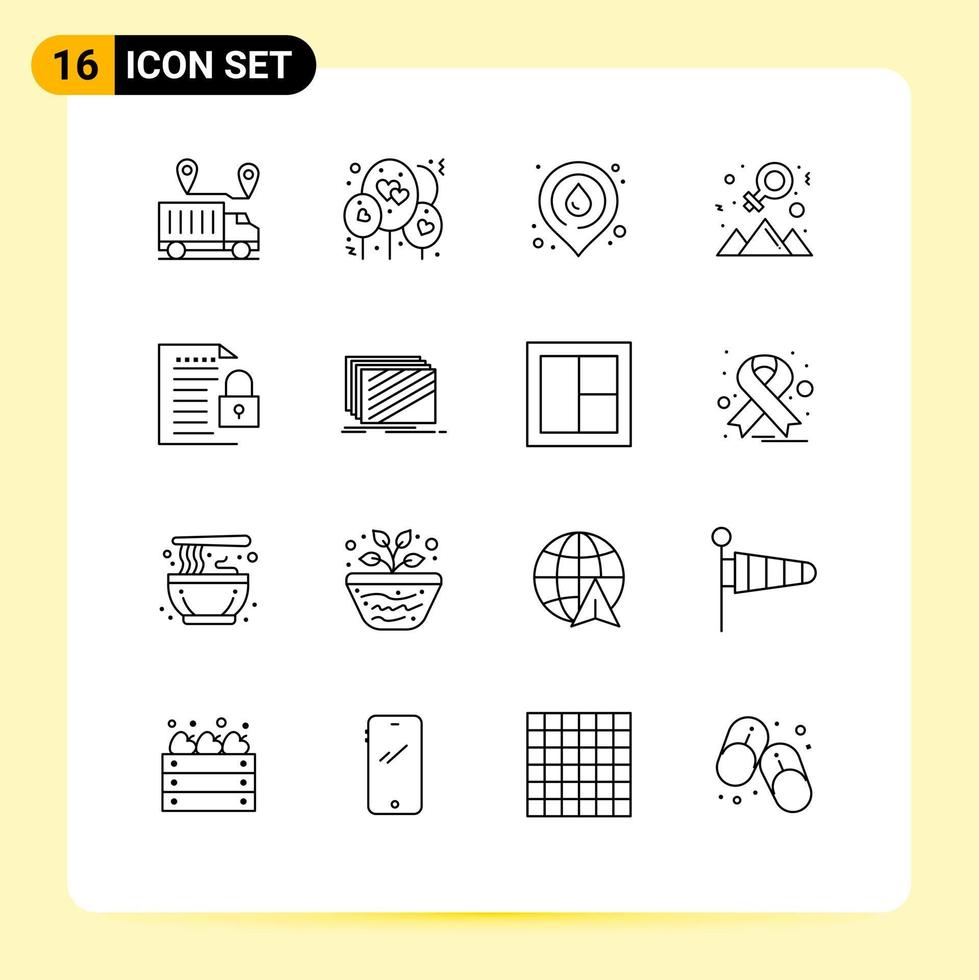 Outline Pack of 16 Universal Symbols of document success fire outstanding achievement Editable Vector Design Elements