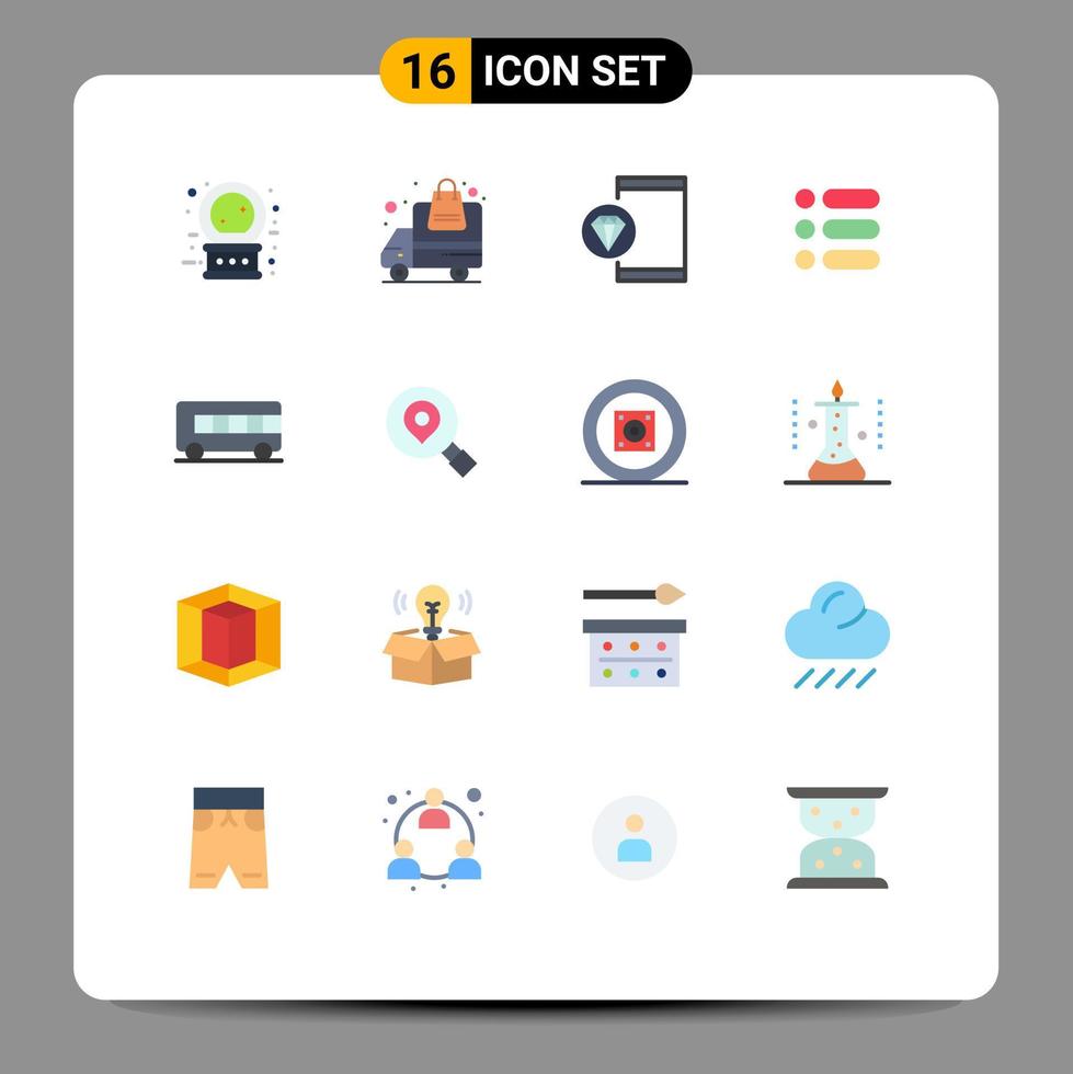 16 Universal Flat Color Signs Symbols of bus text app task programming Editable Pack of Creative Vector Design Elements