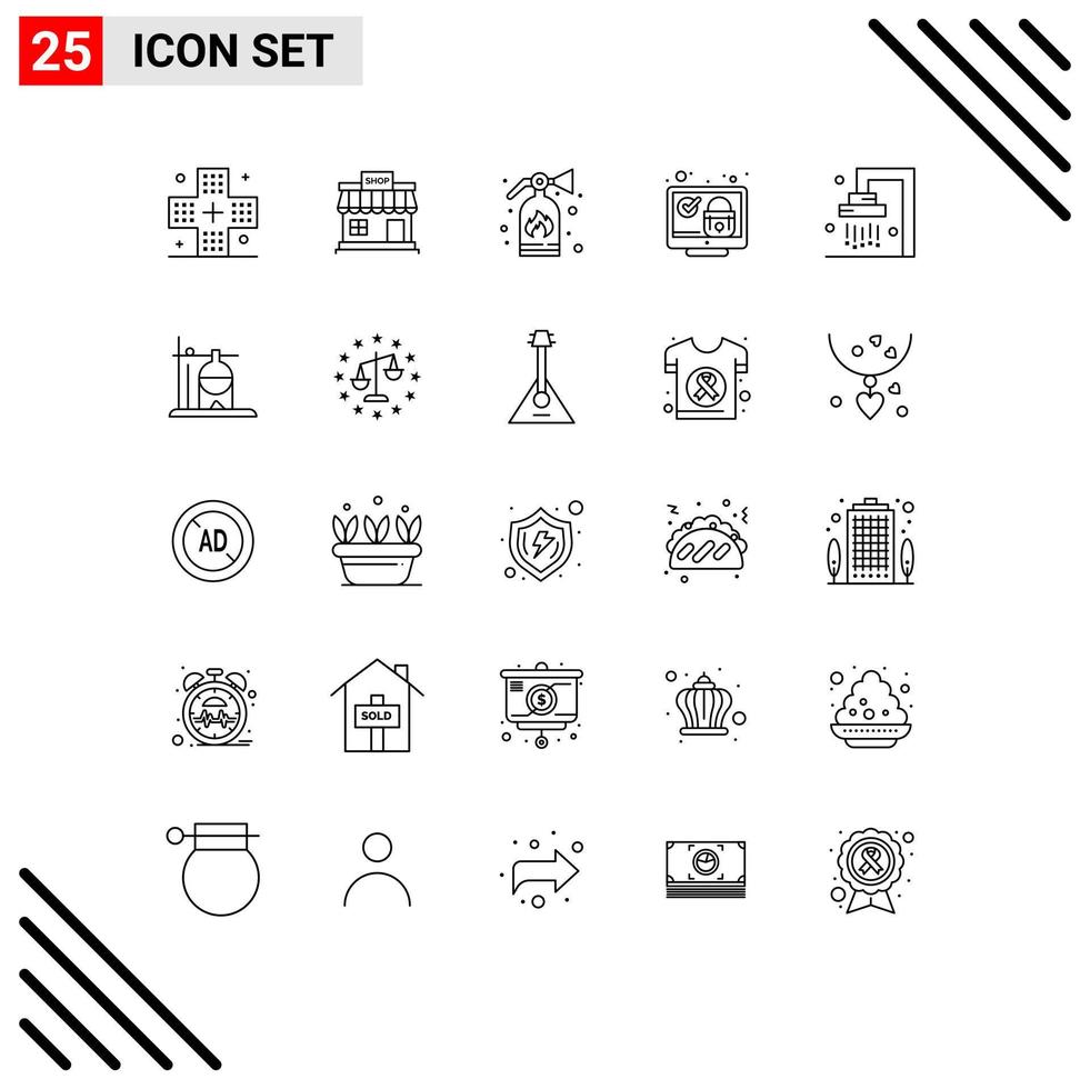 Set of 25 Commercial Lines pack for security system store screen security Editable Vector Design Elements