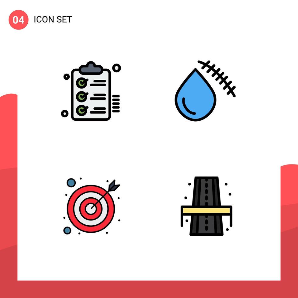Modern Set of 4 Filledline Flat Colors Pictograph of checklist wound wishlist blood goal Editable Vector Design Elements