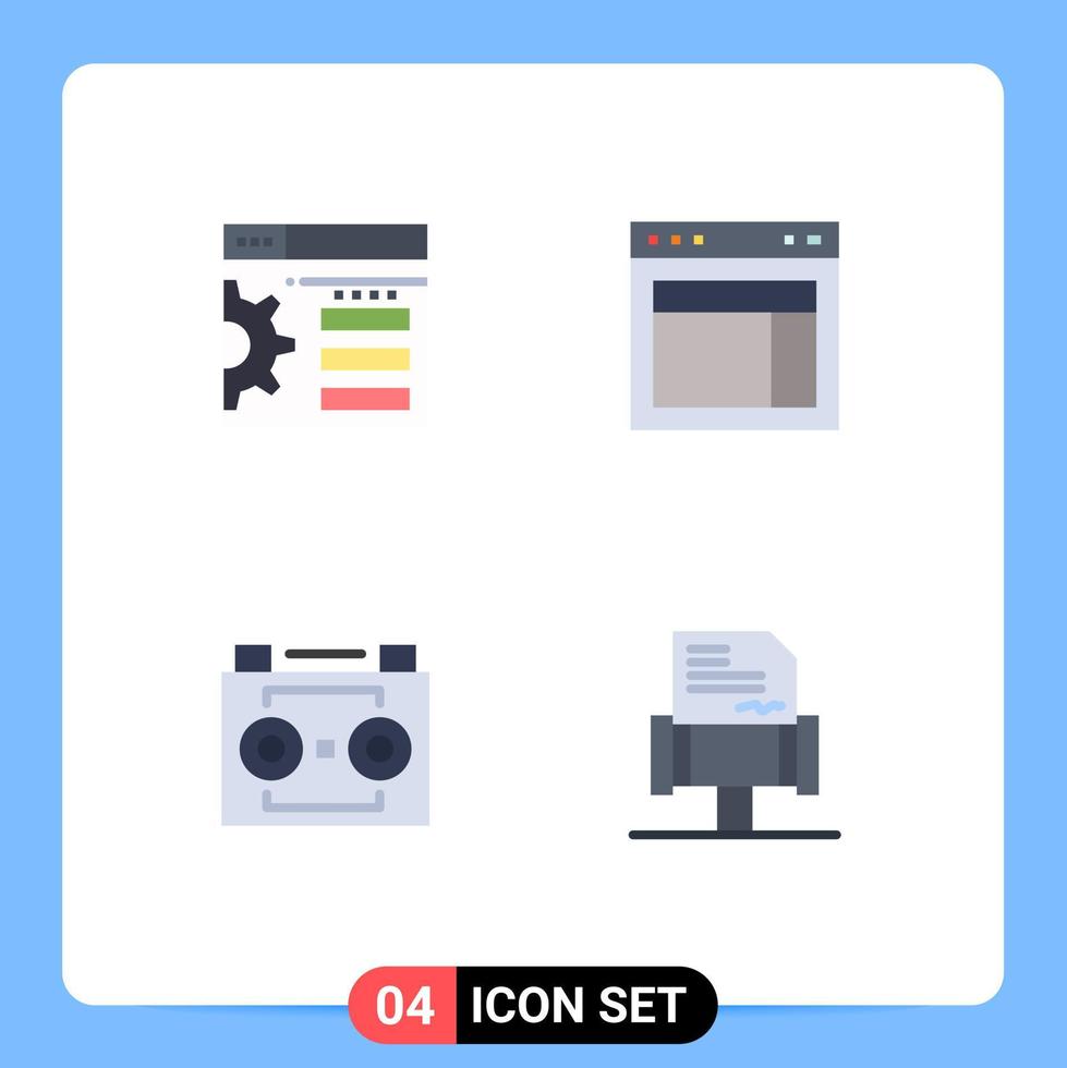 Group of 4 Modern Flat Icons Set for design audio tape design web digital recording Editable Vector Design Elements