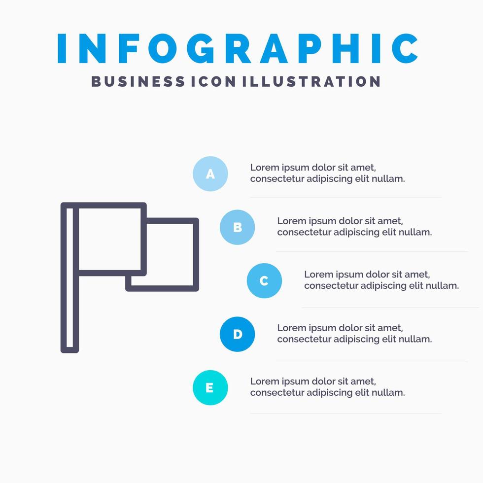 icono de línea de interfaz de usuario de bandera básica con fondo de infografía de presentación de 5 pasos vector