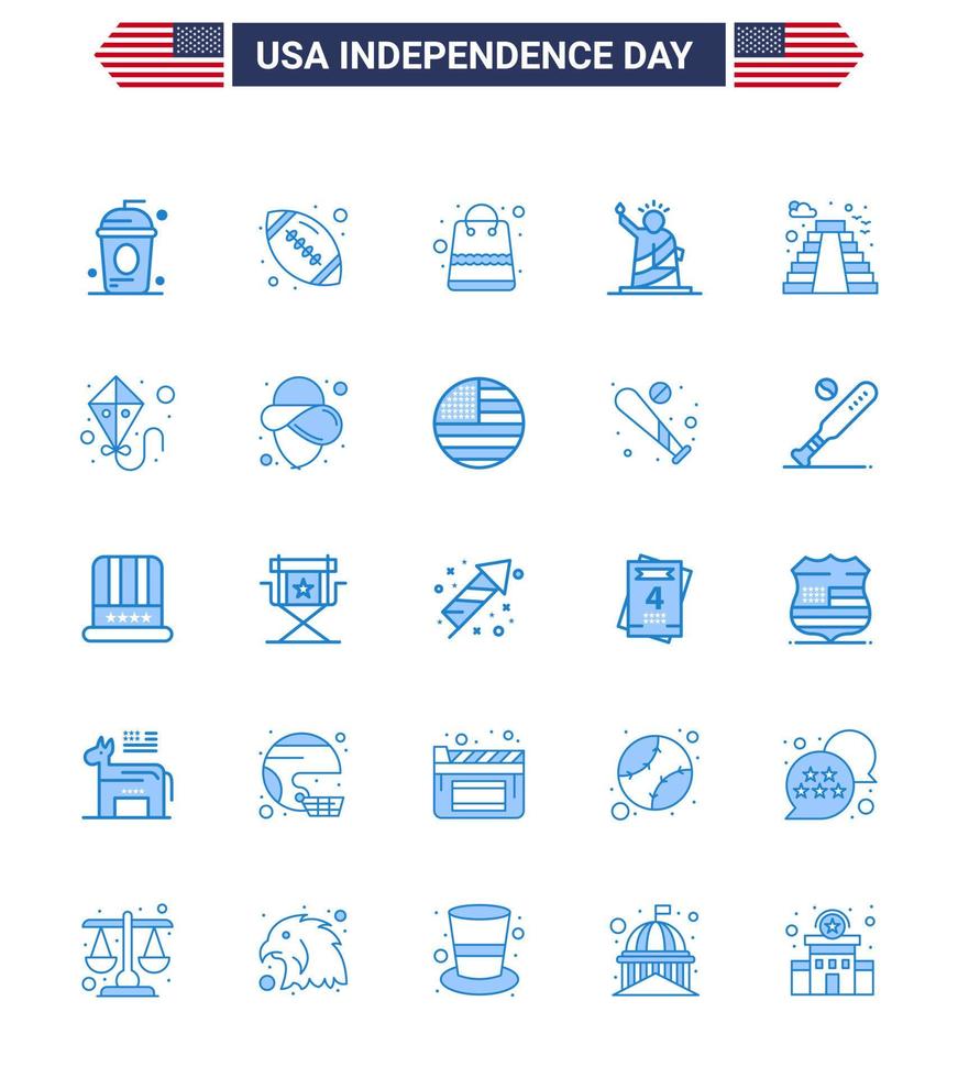 Happy Independence Day 25 Blues Icon Pack for Web and Print usa of american ball liberty shop Editable USA Day Vector Design Elements