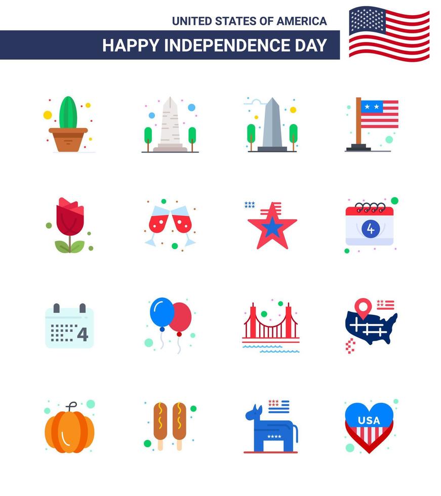 Happy Independence Day USA Pack of 16 Creative Flats of beer usa washington imerican usa Editable USA Day Vector Design Elements