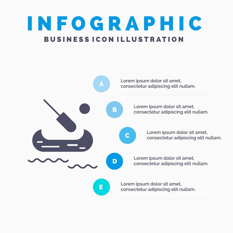 bote kayak canadá sólido icono infografía 5 pasos presentación antecedentes vector
