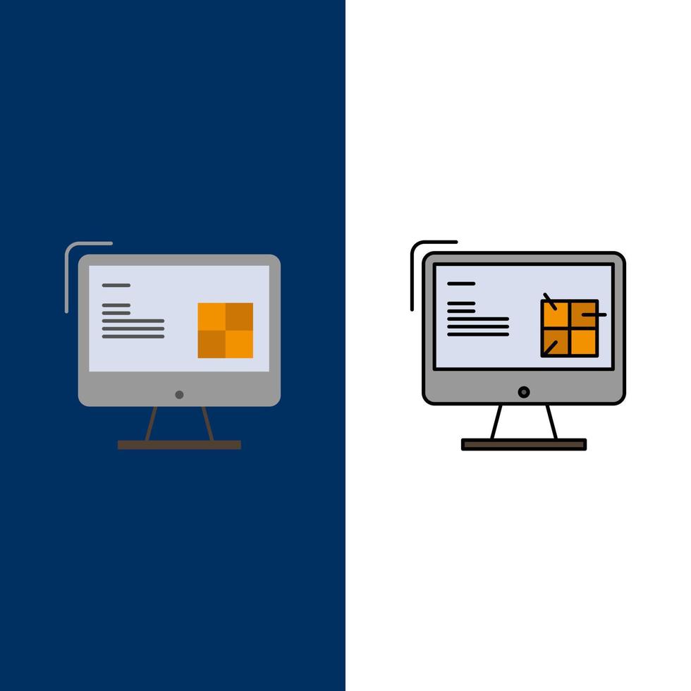 Computer Construction Repair Lcd Design  Icons Flat and Line Filled Icon Set Vector Blue Background