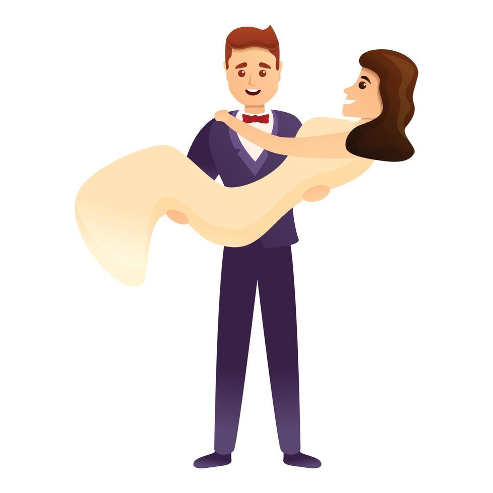 Groom take bride icon, cartoon style vector