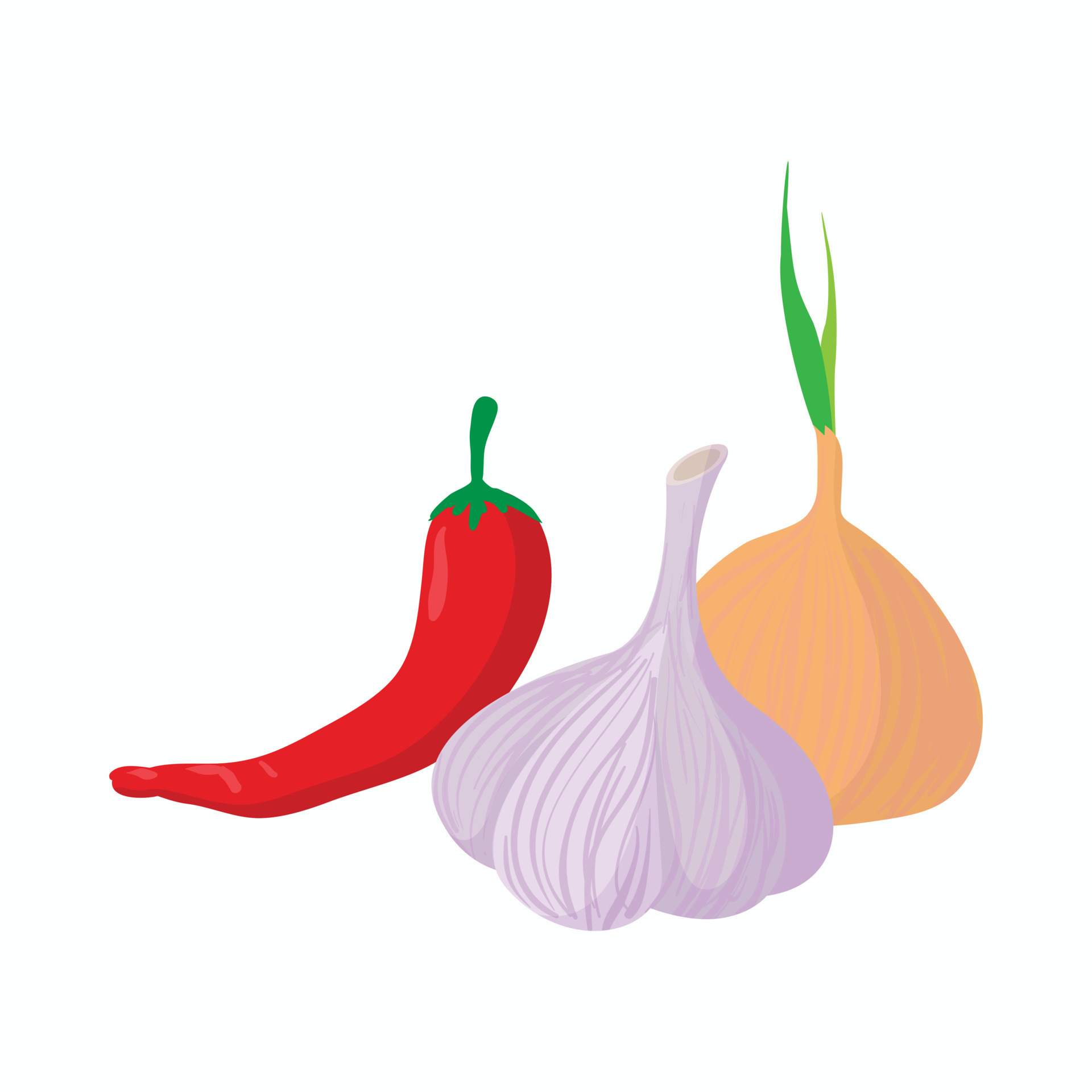 Chili pepper, garlic and onion icon, cartoon style 14372089 Vector Art
