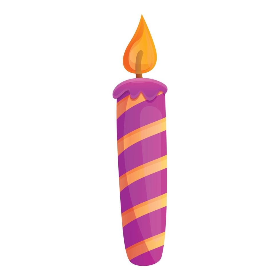 Violet striped candle icon, cartoon style vector