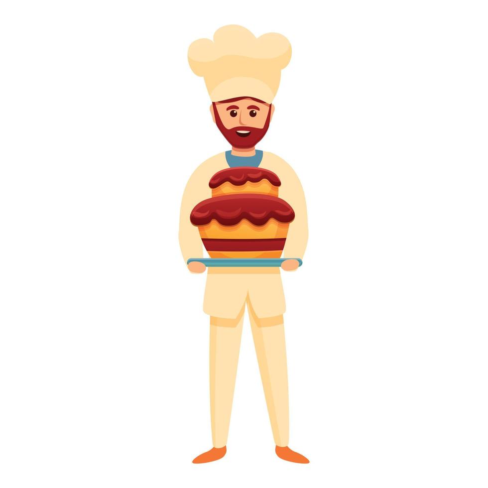 Confectioner baker cake icon, cartoon style vector