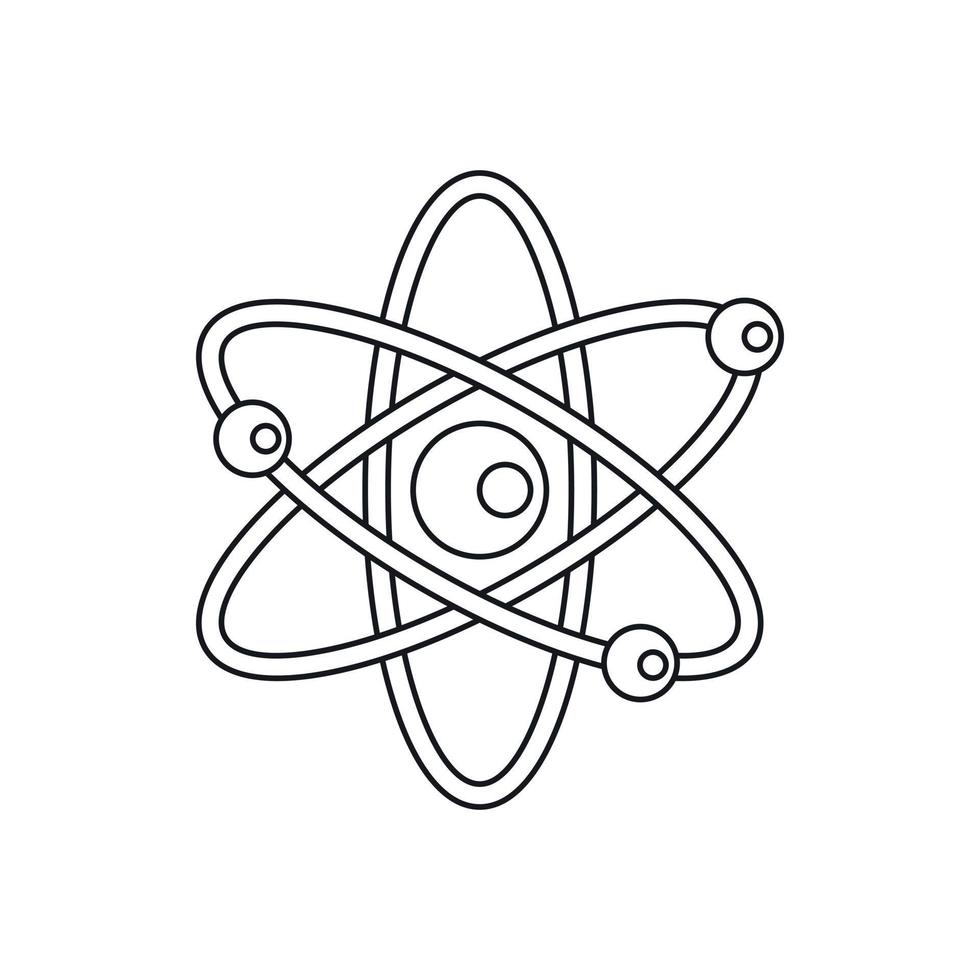 Atom with electrons icon in outline style vector