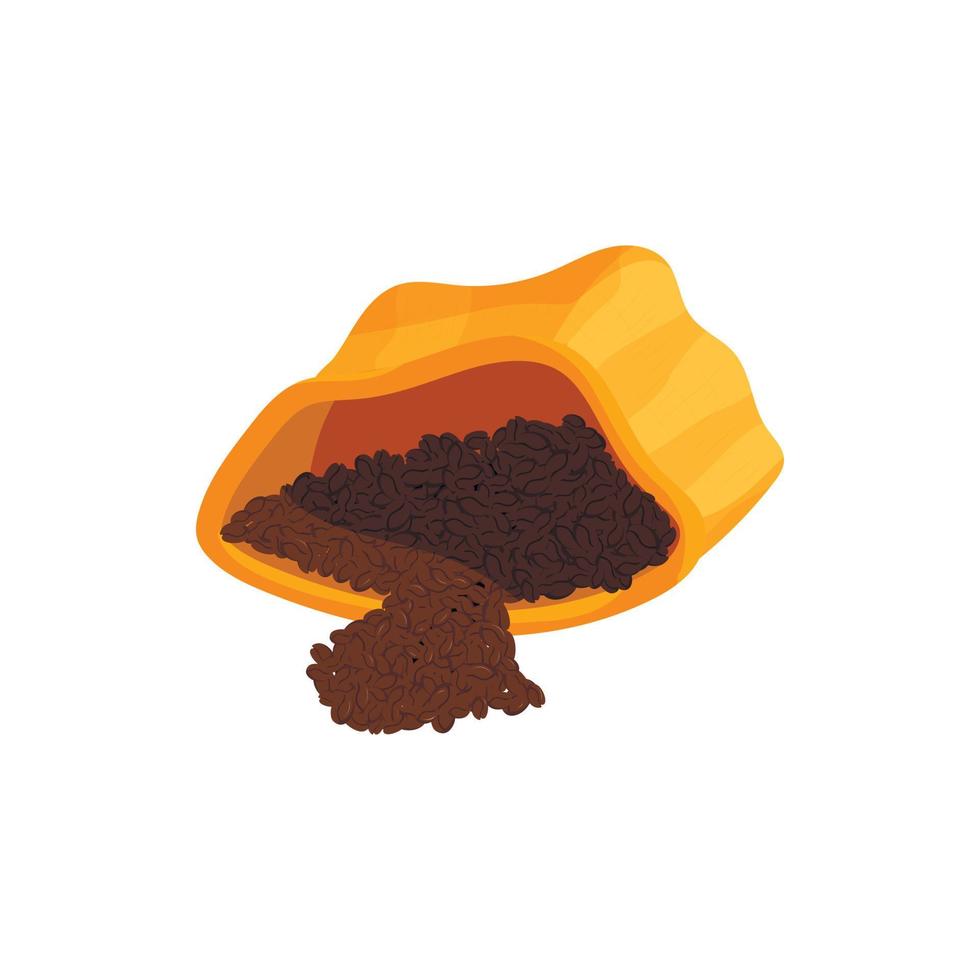 Coffee powder in paper bag icon, cartoon style vector
