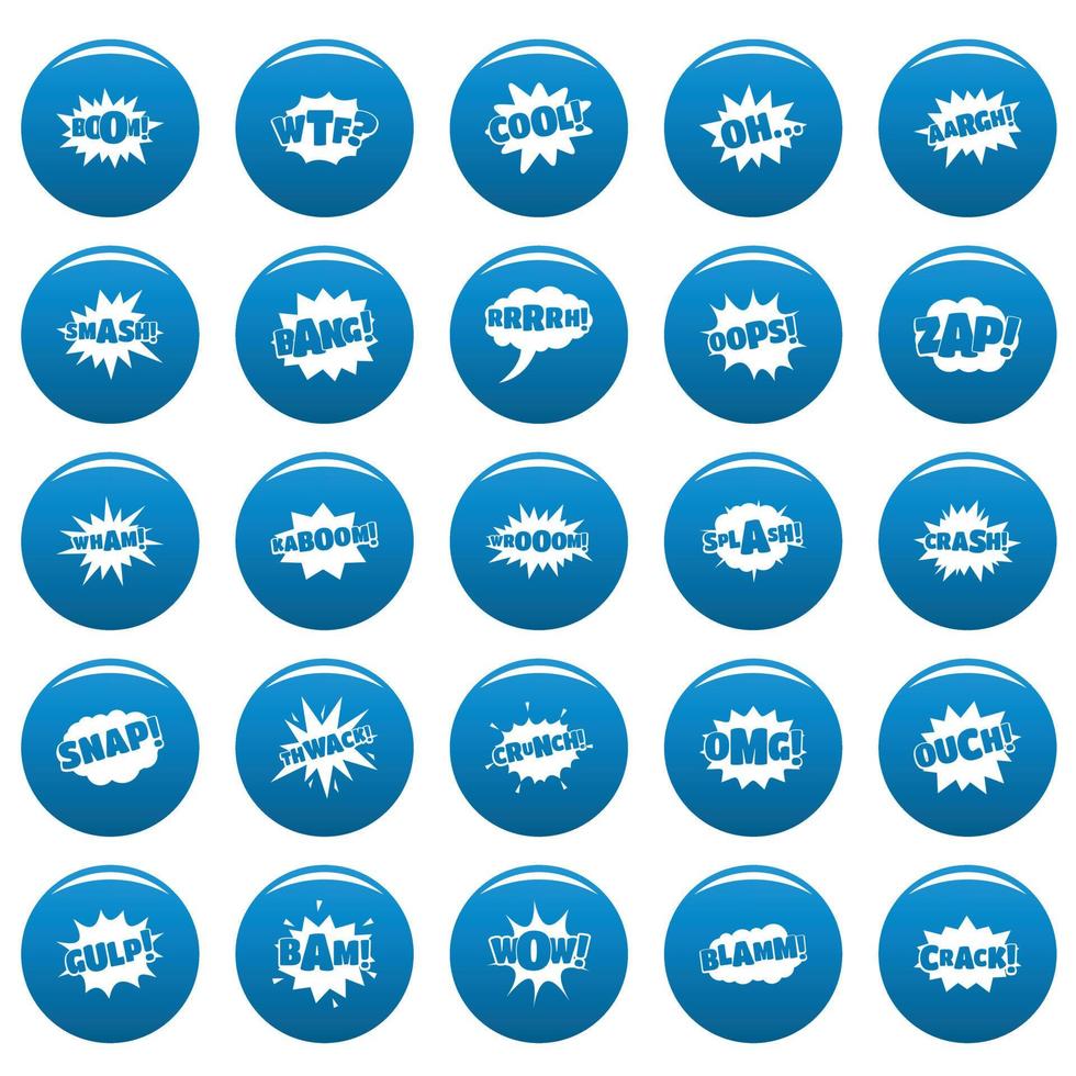 Comic bubble sound vector icons set blue, simple style