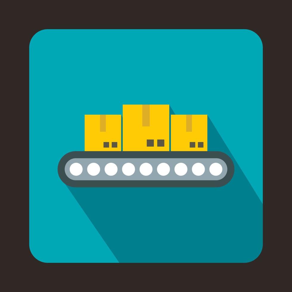 Conveyor belt with boxes icon, flat style vector