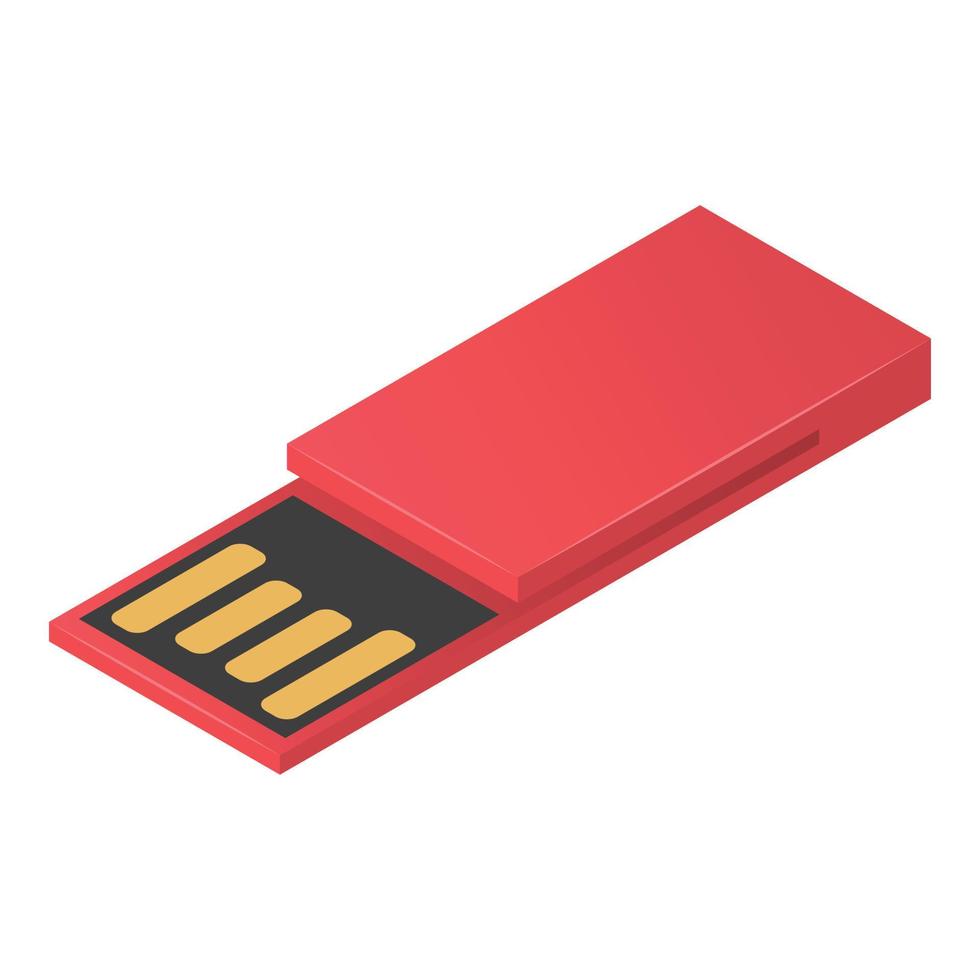 Red usb flash icon, isometric style vector