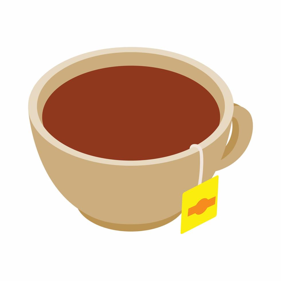 taza con icono de bolsita de té, estilo 3D isométrica vector