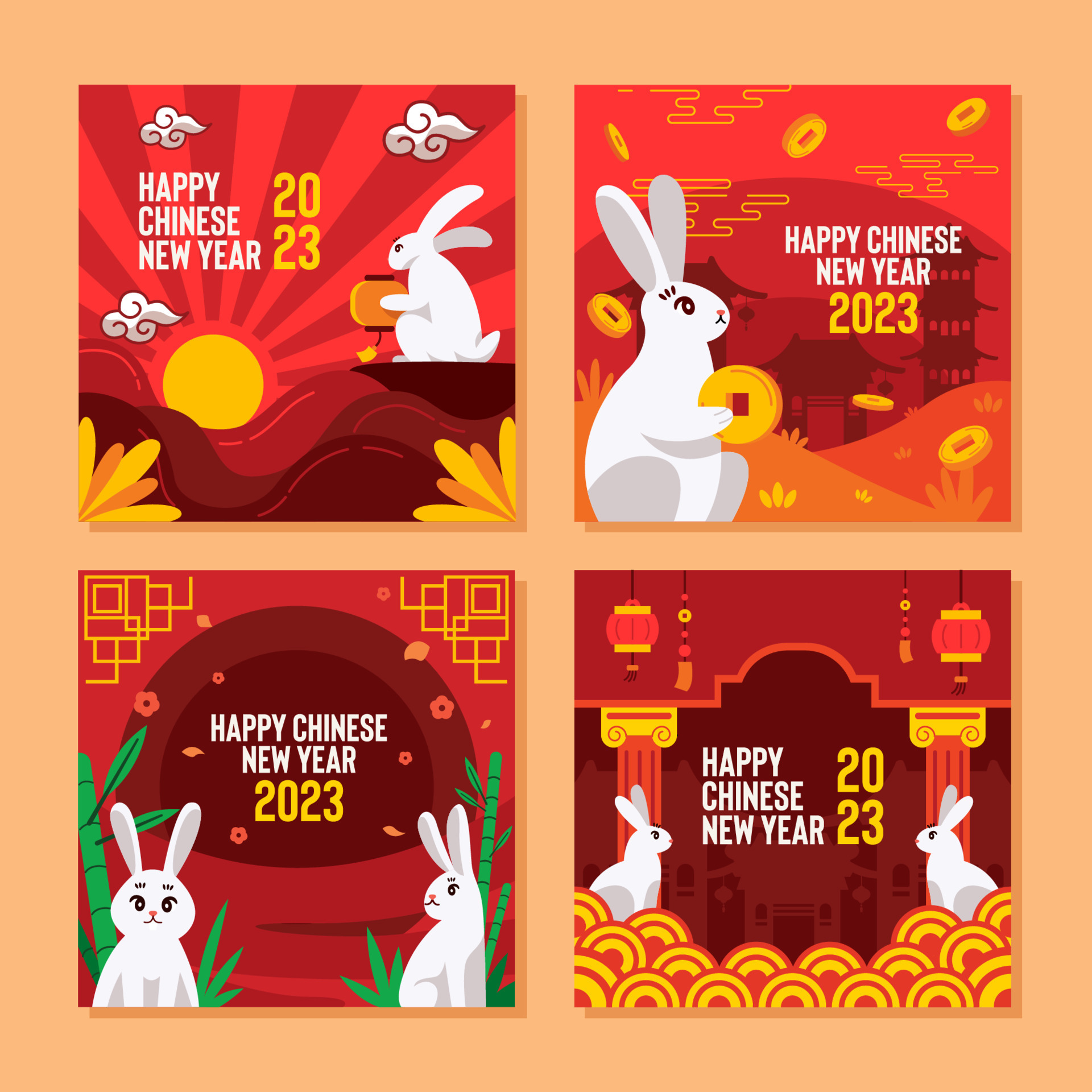 Chinese New year Water Rabbit Social Media Set 14373136 Vector Art at