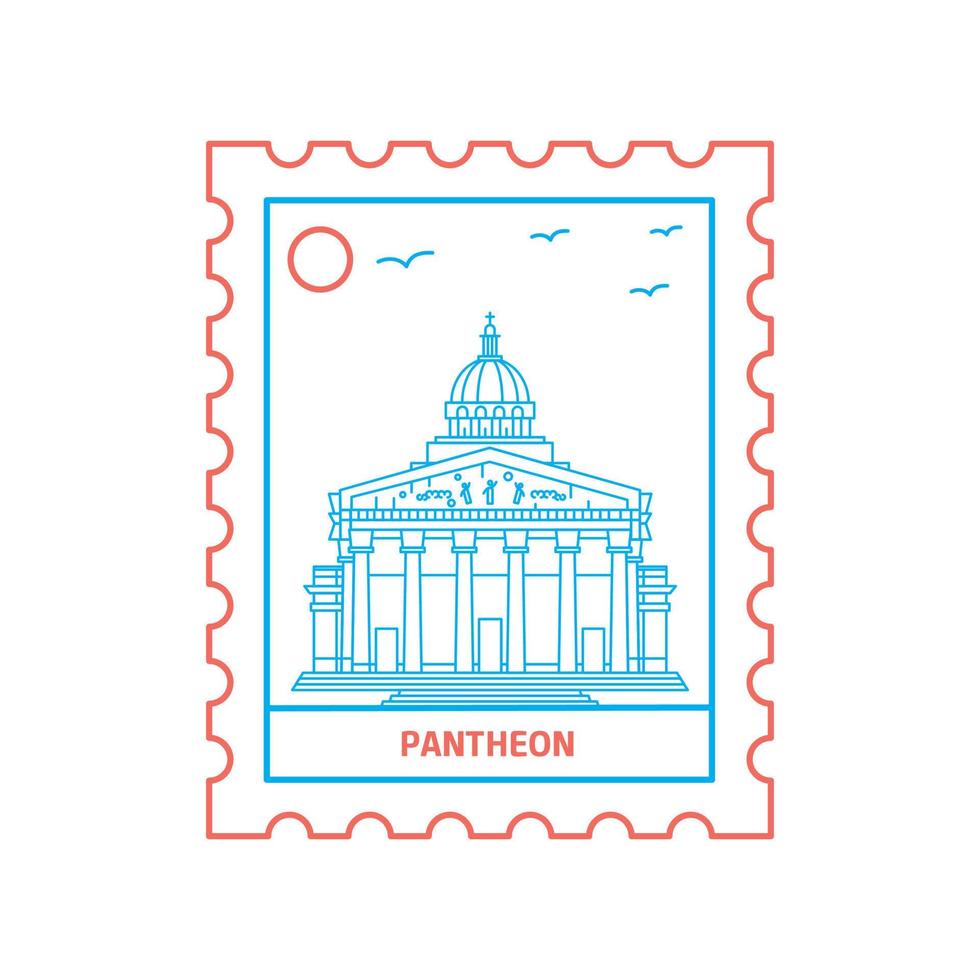 panteón sello postal estilo de línea azul y rojo ilustración vectorial vector