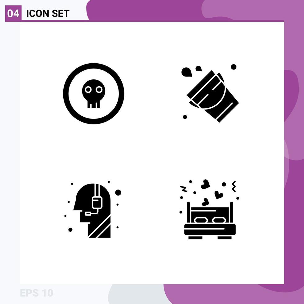 Set of 4 Vector Solid Glyphs on Grid for coin assistance horror fire help Editable Vector Design Elements