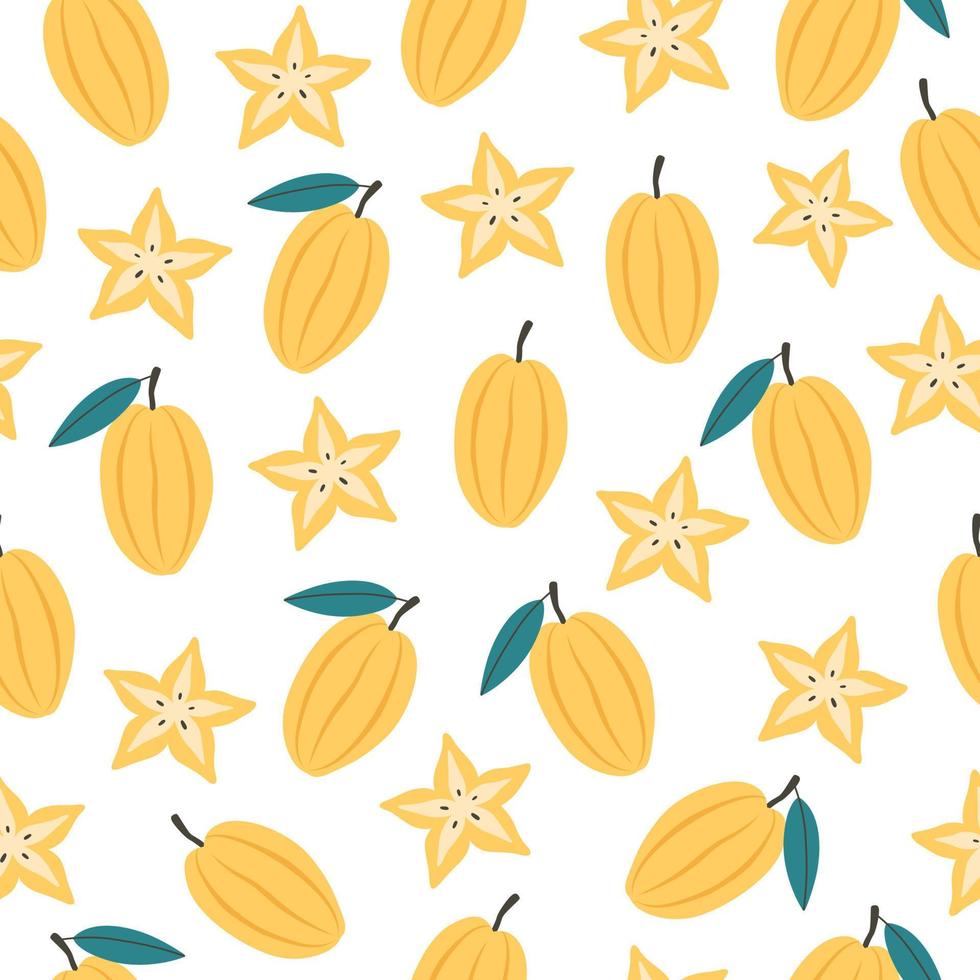 Carambola, star fruit seamless pattern. Exotic and tropical fruit seamless pattern. Healthy food vector