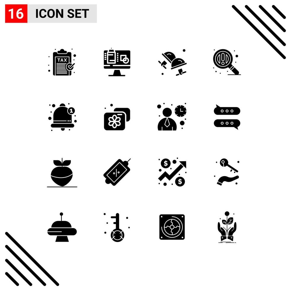 conjunto de 16 iconos de interfaz de usuario modernos símbolos signos para campana zoom presentación búsqueda joyería elementos de diseño vectorial editables vector