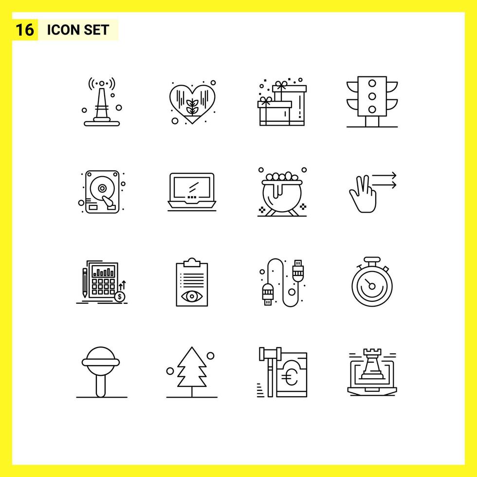 Pack of 16 creative Outlines of monitor hard disk box drive traffic Editable Vector Design Elements