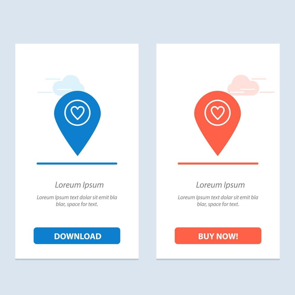 puntero del mapa de ubicación del corazón azul y rojo descargar y comprar ahora plantilla de tarjeta de widget web vector