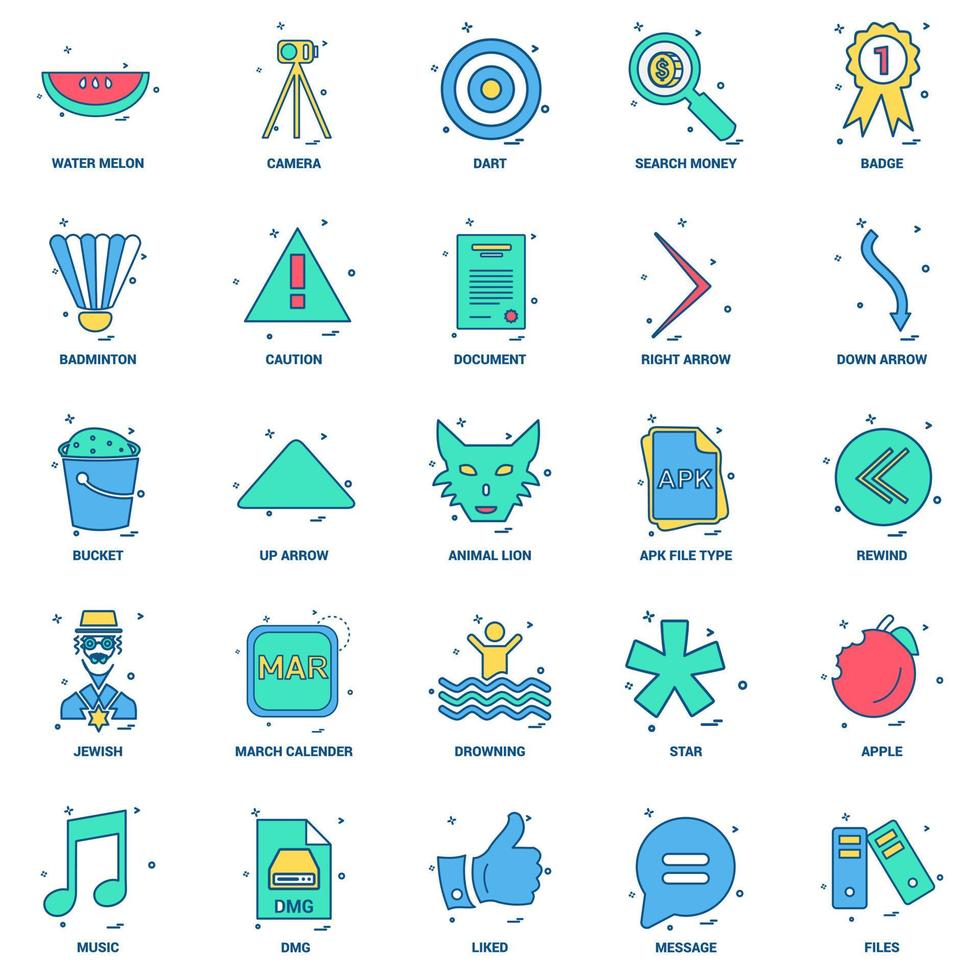 25 conjunto de iconos de color plano de mezcla de concepto de negocio vector